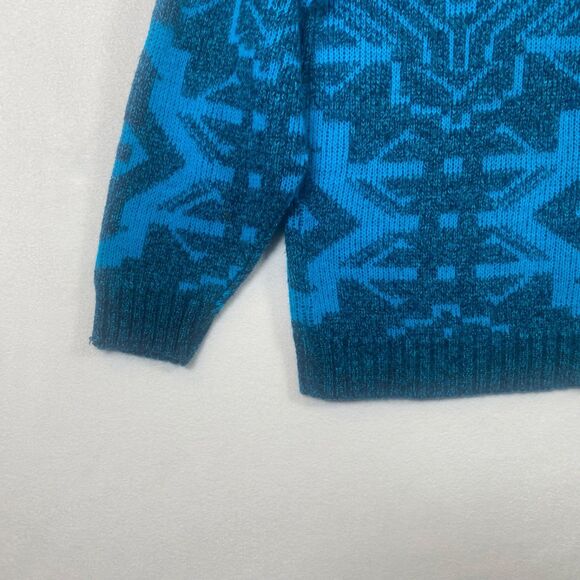 Le Tigre Vintage USA Made Geometric Knit Sweater Blue Teal Mens L - Picture 6 of 9